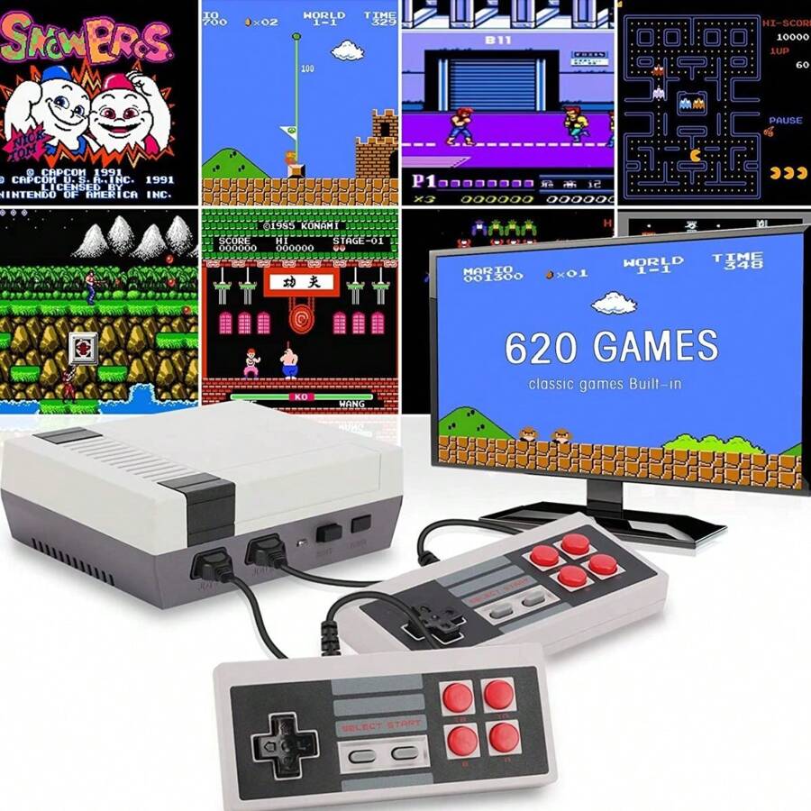 Mini Consola De 620 Juegos retro TV de 8 bits para recordar tu infancia Consola de juegos retro clásica, salida AV, sistema de videojuegos NES de 8 bits, 620 juegos integrados con 2 controladores clásicos El - Blanco - Ver 1