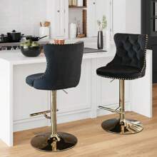2/4/6 Piece Set Adjustable Swivel Bar Stools, Dining Bar Chairs With Velvet Tufted Back, Metal Base, Footrest For Home Bar, Dining Room, Kitchen Island. - Black-gold - View 2