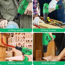 Tegatok 12v無線鑽,螺絲起子一個1500毫安時鋰離子電池和充電器,213英寸磅（24 Nm）,附有可變速和18+1扭力設置,便於穿透木材,陶瓷,石膏板和塑料,適用於家庭裝修和diy。 - 綠色 - 查看 5