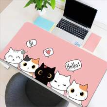 وسادة فأر قطة جميلة وردية كرتونية كبيرة حصيرة مكتب مع حافة مخيطة قاعدة مطاطية لا انزلاق 35.4x15.7 بوصة لهدايا المنزل والمكتب والعودة إلى المدرسة وألعاب الكمبيوتر