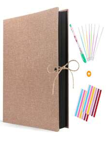 剪貼簿相冊,60 頁棕色剪貼簿相冊,帶亞麻封面,包含diy 剪貼簿套件,非常適合週年紀念日、家庭聚會、迎嬰派對、畢業典禮