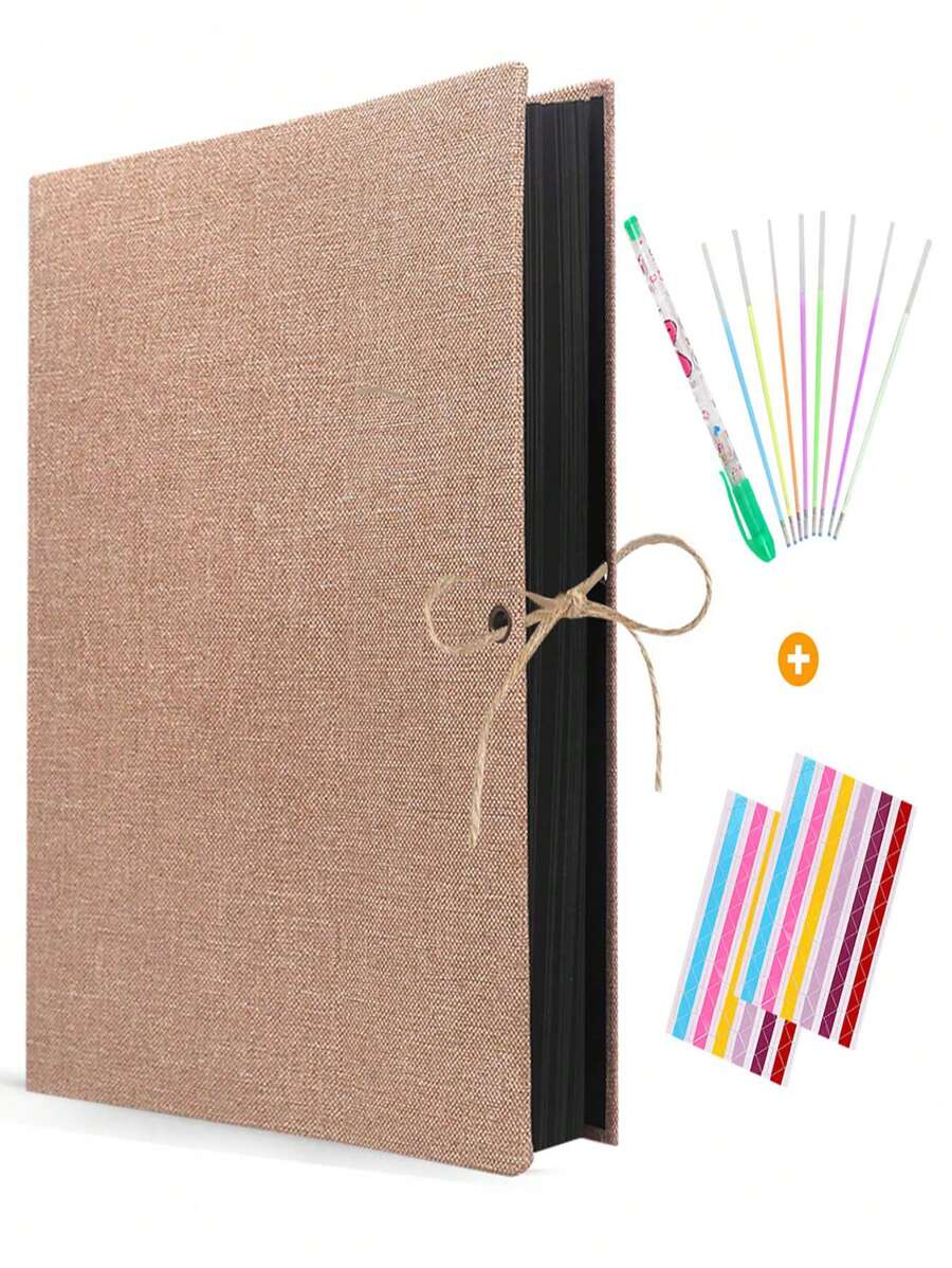 剪貼簿相冊,60 頁棕色剪貼簿相冊,帶亞麻封面,包含diy 剪貼簿套件,非常適合週年紀念日、家庭聚會、迎嬰派對、畢業典禮