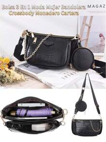 Bolsa 3 en 1 Moda Mujer Bandolera Crossbody Monedero Cartera – Para Negocios, Universidad, Compras, Trabajo y Diario – Ideal para Mujeres – Bolsa de Dama Elegante, Bolsas de Mujer en Conjunto, Bolsas Dama para Todas las Ocasiones, Bolsas para Dama con Estilo y Funcionalidad – Bolsa Negra Mujer Sofisticada, Mochilas para Mujer Prácticas, Conjunto de Mochila para Damas, Mochila de Moda, Pequeña Casual Bolso Mochila para Chicas, Bolso de Hombro Moderno, Bolsa de Viaje Informal para Mujeres Diseñada con Amor - Negro - Ver 1