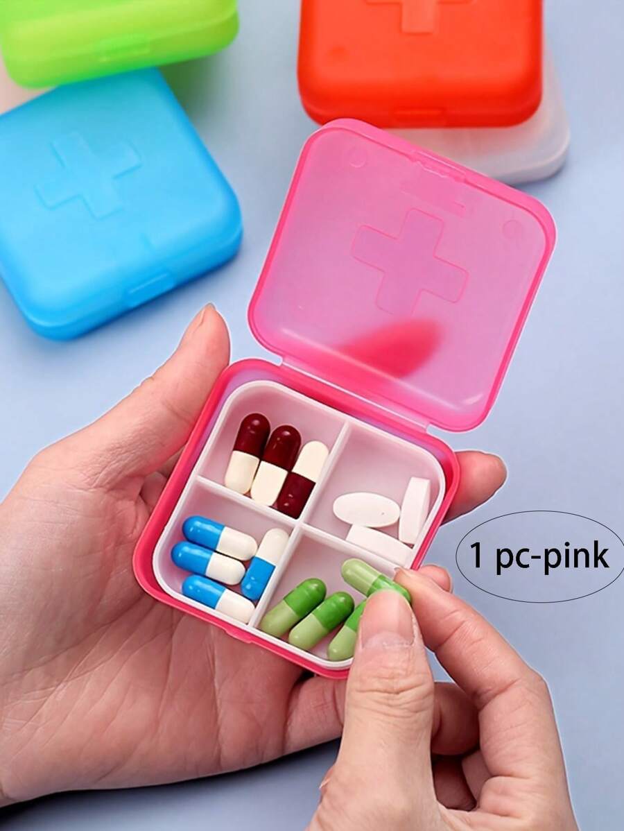 1pc Medicine Box, Jewelry Storage Box, Pill Organizer, Portable Pill Box, Mini Medicine Storage Organization, Cute Pill Case, Household & Travel Accessories - Pink - View 1