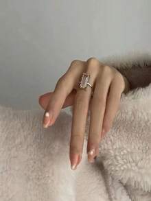 新款白色半透明正方形女戒,適合日常佩戴 - 白色 - 查看 2