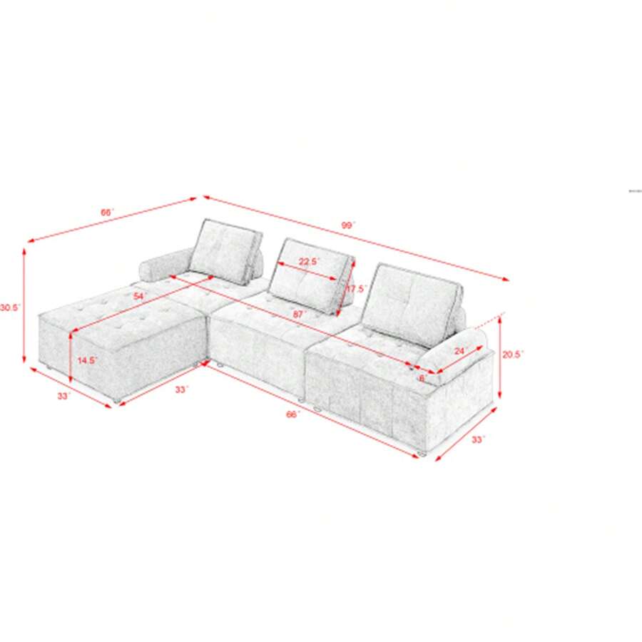 Ucloveria LShape Modular Sectional Sofa with Reversible Chaise and Ottoman, Upholstered