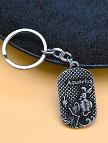 1pc Unisex 12 Zodiac Signs Retro Oval Charm Fashion Metal Keychain - White - View 11