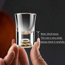 1pc Chinese Style Gold Foil Design Strong Glass Liquor Cup Suitable For Whiskey, Tequila & Vodka, Mini Shot Glass, Great For Party, Bar & Club - Clear - View 7