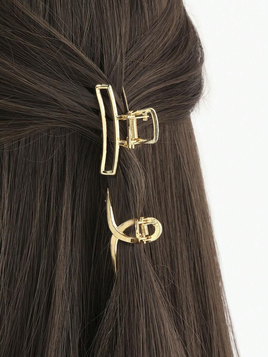 2pcs Women's Small Size Gold-Tone Metal Cross & Hollow Out Alloy Hair Clip Elegant Gold Head Piece Summer Hair Claw Hair Clips Hair Jaw Clip Hair Clamps Hair Clutch Hair Catcher Clip, School Stuff, College