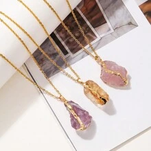 1 件天然水晶不对称形状流苏吊坠项链，果冻色 - 項鍊 - 查看 5