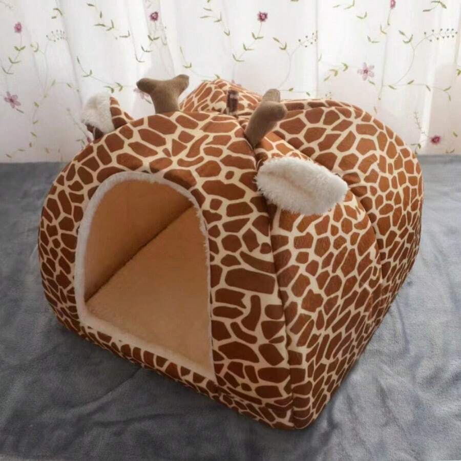 1 件超柔軟溫暖防滑底部半封閉寵物屋適合中小型寵物室內家居使用,冬季 - 巧克力棕 - 查看 1