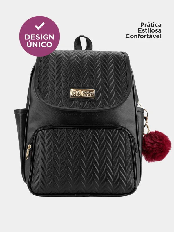 Mochila Mochilinha Bolsa Feminina em Courino Fashion c/ Alças Reguláveis + Lindo Chaveiro Pom pom