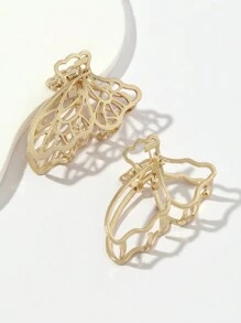 2pcs Women's Small Size Gold Butterfly Claws Hair Clip, Metal Top & Hollow Out Zinc Alloy Clamp Elegant Hair Clips Hair Jaw Clip Hair Clamps Hair Clutch, School Stuff, College Fall Winter Claw Clip Hair Accessories For Women For Vacation Outfits Woman