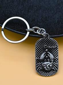 1pc Unisex 12 Zodiac Signs Retro Oval Charm Fashion Metal Keychain - White - View 4