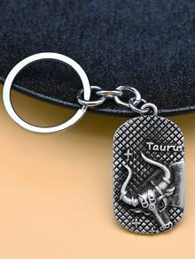 1pc Unisex 12 Zodiac Signs Retro Oval Charm Fashion Metal Keychain - White - View 2