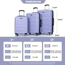 Travelhouse Expandable Hardshell 3pieces Luggage Set, Double Spinner Wheels Hardcase Ligthweight Suitcase Set With TSA Lock 20in,24in,28in For Unisex - 淺紫色 - 查看 2