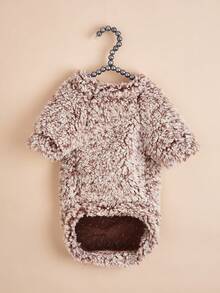 1入厚實純色保暖毛絨絨寵物連帽衣,適用於貓狗 - 摩卡棕 - 查看 4