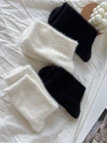 2/4/8/10 pares de calcetines esponjosos y cálidos de invierno con forro térmico, resistentes al olor, de unicolor blanco y negro (surtido de colores aleatorios)