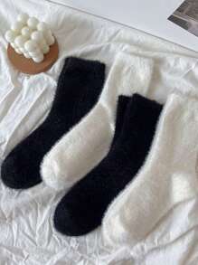 2/4/8/10 pares de calcetines esponjosos y cálidos de invierno con forro térmico, resistentes al olor, de unicolor blanco y negro (surtido de colores aleatorios)