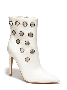 Women's  Eyelet-Embellished Pointy Toe Booties - Single Pointy Toe High Heel For Friday Nights