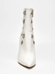 Women's  Eyelet-Embellished Pointy Toe Booties - Single Pointy Toe High Heel For Friday Nights