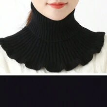 Winter Scarf Women's Coldproof Warm Knitted Neck Scarf Women's Fake Collar Red Scarf - Black - View 1
