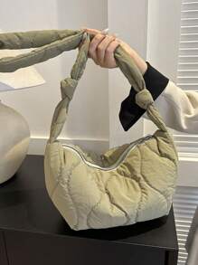 Baobao女新款韩版小众设计单肩斜挎包羽绒包大容量菱格饺子包 - 綠色 - 查看 1