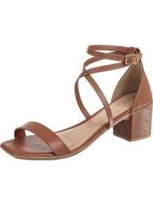 Sandália Feminina Salto Grosso Bloco Quadrado Casual Clássica Confortável Moda Blogueira Original Promoção Gigil - Caramelo - Visão 2