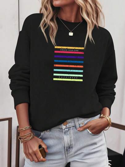 Fashion Printed Casual Round Neck Sweatshirt, Leisure Round Neck Sleepwear Top For Home