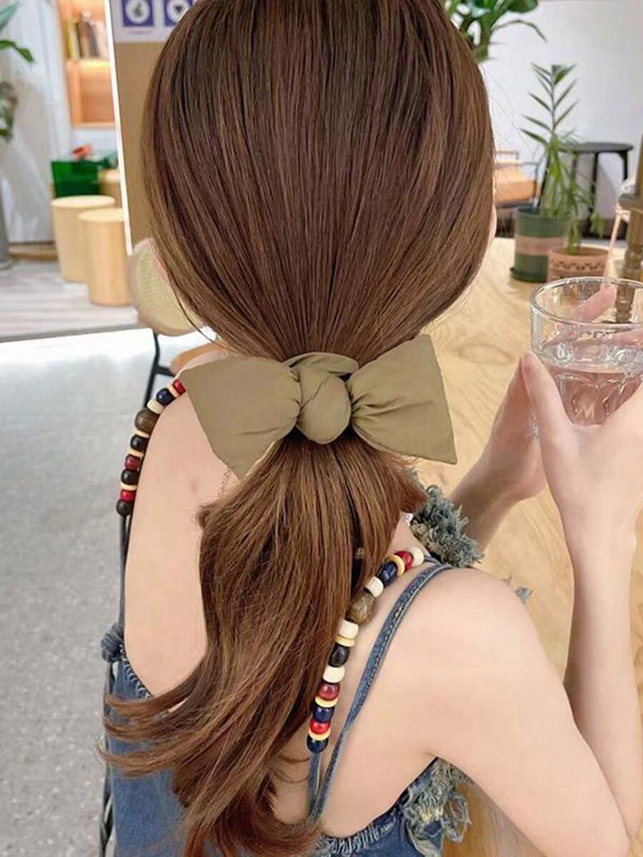 1 pieza Accesorio para el cabello con lazo decorativo de estilo básico y unicolor, adecuado para todas las estaciones y uso diario - Caqui - Ver 1
