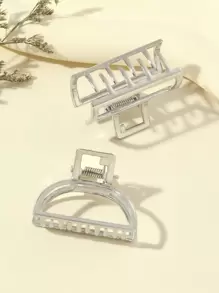 2pcs Women's Small Size Silver Rectangle & Semi-Circle Shaped Metal Barrettes With Hollow Out Design, Zinc Alloy Material Casual,Y2k Hair Claws Claw Clips Hair Clips Hair Jaw Clip Hair Clamps Hair Clutch Hair Catcher Clip, School Stuff, College