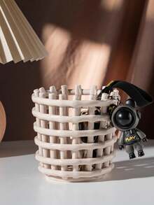 11cm Diameter Round Handmade Ceramic Storage Basket (1pc) In Grey - Grey - View 3