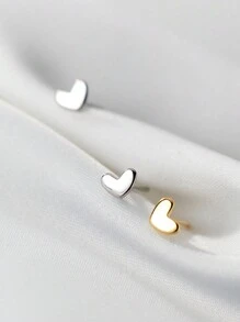 1 par de pendientes de botón de plata 925 para mujer, versión coreana, fresca, dulce, linda, brillante, corazón simple, apropiado para uso diario y San Valentín - Ver 8