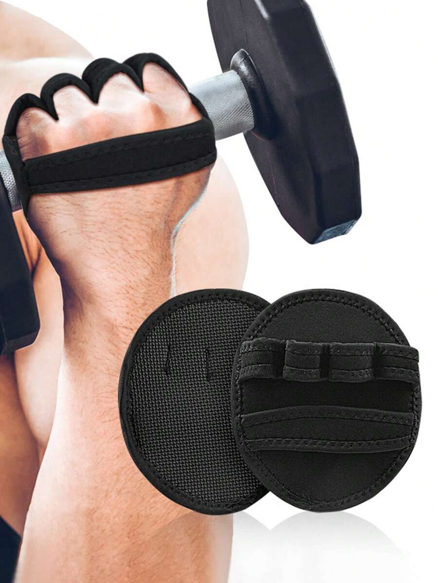 2入組黑色健身手套,適用於啞鈴,硬舉,槓鈴等,防滑手護套 - 黑色 - 查看 1