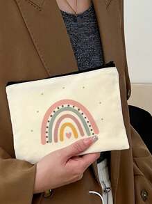 It Takes A Big  Heart To Shope Little Minds Rainbow Pattern Cosmetic Bag,Teacher Travel Toiletry Organizer ,Makeup Bags ,Purse Pencil Pen Case ,School Pencil Case ,Stationery Supplies Bag,Teachers Gift - Beige - View 6