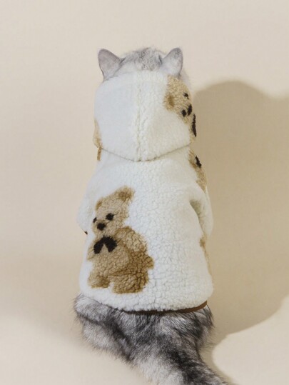 1pc Cute Bear Patterned Fleece Hoodie Jacket For Small And Medium Pet Cats/dogs, Very Warm For Winter