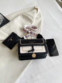 Túi xách nữ thời trang, túi đeo chéo đa năng kiểu mới, thiết kế phối màu năng động, túi vuông nhỏ, quai rộng, phù hợp cho tiệc tùng, hẹn hò, đi học, hoạt động ngoài trời và là món quà tuyệt vời. - Đen và trắng - Xem 9