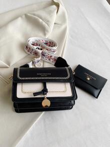 Túi xách nữ thời trang, túi đeo chéo đa năng kiểu mới, thiết kế phối màu năng động, túi vuông nhỏ, quai rộng, phù hợp cho tiệc tùng, hẹn hò, đi học, hoạt động ngoài trời và là món quà tuyệt vời. - Đen và trắng - Xem 10