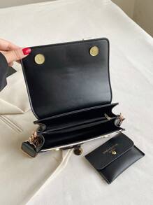 Túi xách nữ thời trang, túi đeo chéo đa năng kiểu mới, thiết kế phối màu năng động, túi vuông nhỏ, quai rộng, phù hợp cho tiệc tùng, hẹn hò, đi học, hoạt động ngoài trời và là món quà tuyệt vời. - Đen và trắng - Xem 8
