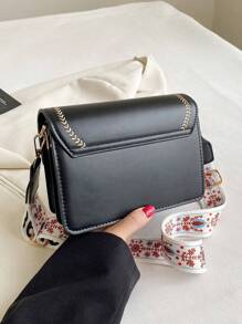 Túi xách nữ thời trang, túi đeo chéo đa năng kiểu mới, thiết kế phối màu năng động, túi vuông nhỏ, quai rộng, phù hợp cho tiệc tùng, hẹn hò, đi học, hoạt động ngoài trời và là món quà tuyệt vời. - Đen và trắng - Xem 5