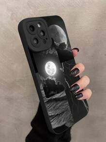 1pc Black Shock-Resistant Camera Lens TPU Phone Case With Black & White Patchwork Pattern, Compatible With Apple Phones Waterproof Anti-Fall Scratch Resistant