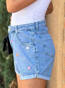 Women Denim Shorts - Medium Wash - View 3