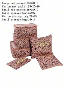 6 Pcs Leopard Travel Packaging Cubes, Multifunctional Luggage Bag, For Clothing, Underwera, Socks, Makeup - Pink - View 2