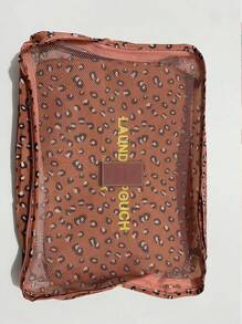 6 Pcs Leopard Travel Packaging Cubes, Multifunctional Luggage Bag, For Clothing, Underwera, Socks, Makeup - Pink - View 3