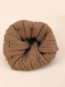 1個女士深卡其色單層針織鉤針帽,雙扭紋路款式,保暖且時尚 - 卡其色 - 查看 2
