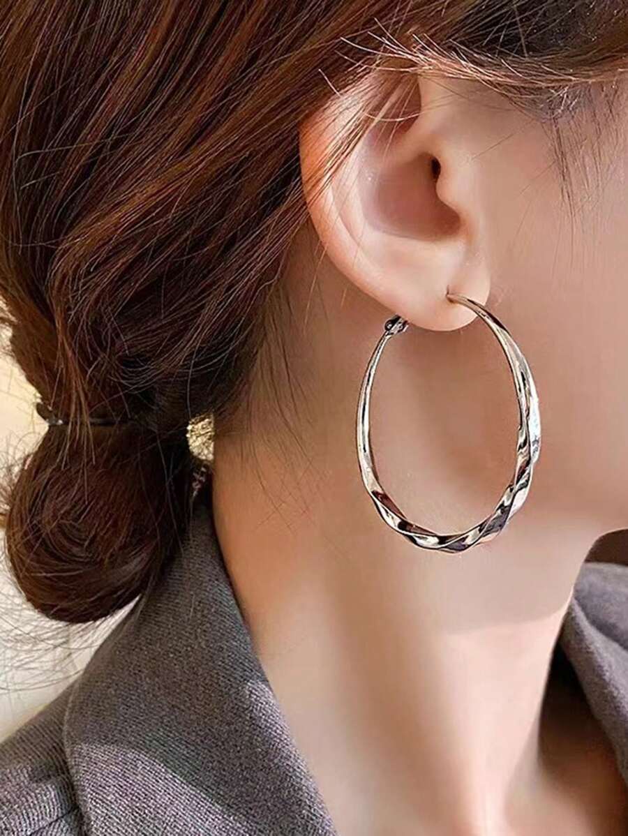 1pair Personalized Fashionable Metal Circle Geometry Design Hoop Earrings