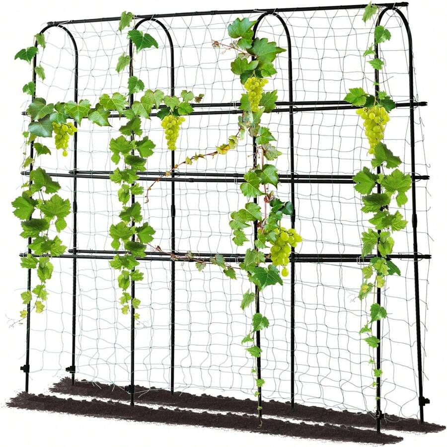 Lalahoni 6ft Tall A-Frame Garden Trellis - Metal Cucumber Trellis With Nylon Netting For Climbing Plants, Black