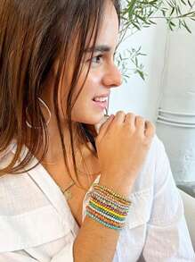 11pcs Bracelet Crystal Stretch Stackable Layering Colorful Statement Bracelets Women Glass Beaded Boho Friendship Bridal Gift - Multicolor - View 3