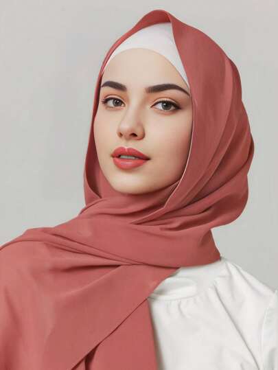 1 件装女士纯色仿珍珠雪纺柔软头巾阿拉伯休闲长围巾保守纯色头巾适合日常使用头巾适合阿巴亚面纱服装