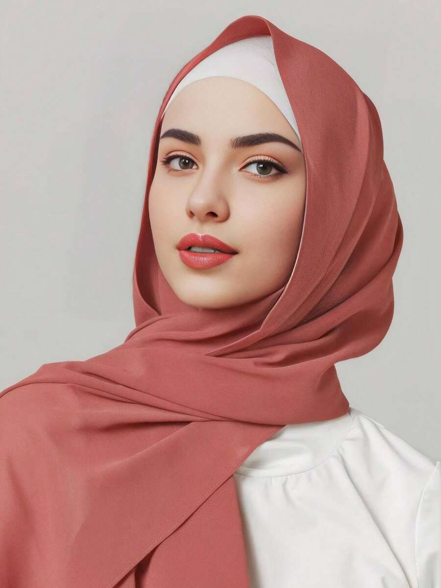 1 件装女士纯色仿珍珠雪纺柔软头巾阿拉伯休闲长围巾保守纯色头巾适合日常使用头巾适合阿巴亚面纱服装 - 珊瑚粉 - 查看 1